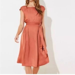 LOFT Plus satin Rust Midi Dress with waist tie‎ size 18